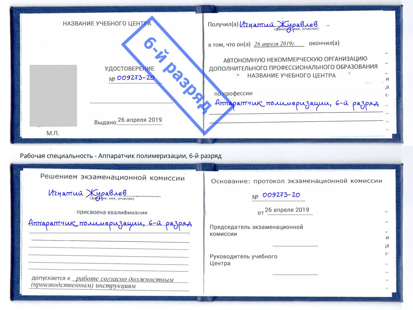 корочка 6-й разряд Аппаратчик полимеризации Брянск