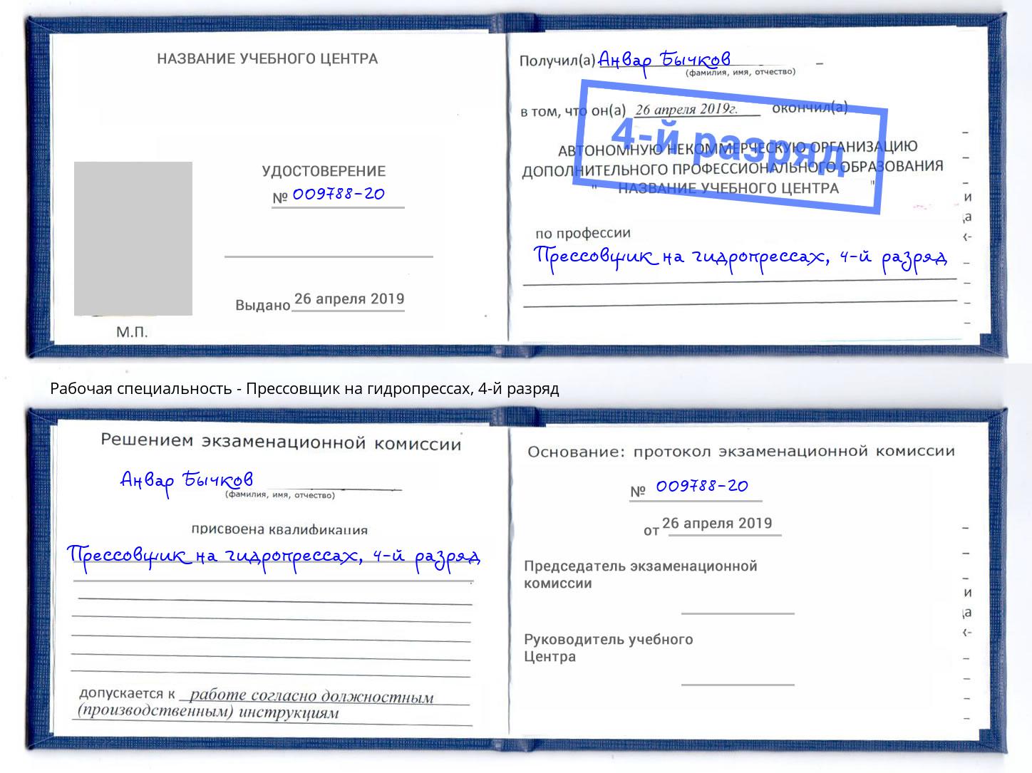 корочка 4-й разряд Прессовщик на гидропрессах Брянск