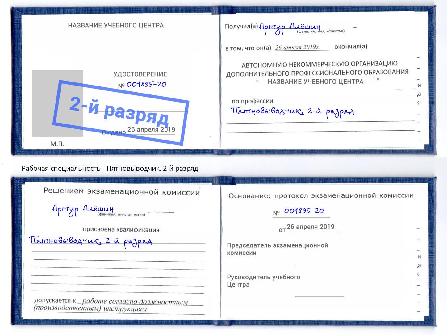 корочка 2-й разряд Пятновыводчик Брянск