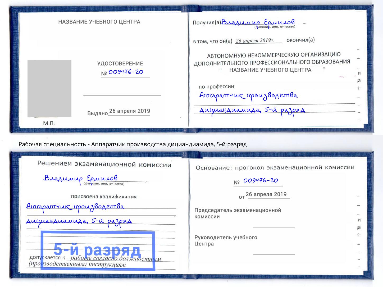 корочка 5-й разряд Аппаратчик производства дициандиамида Брянск