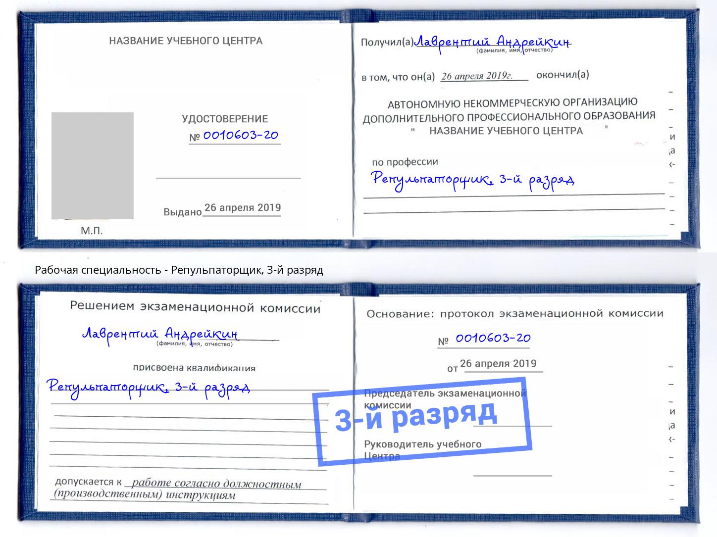 корочка 3-й разряд Репульпаторщик Брянск