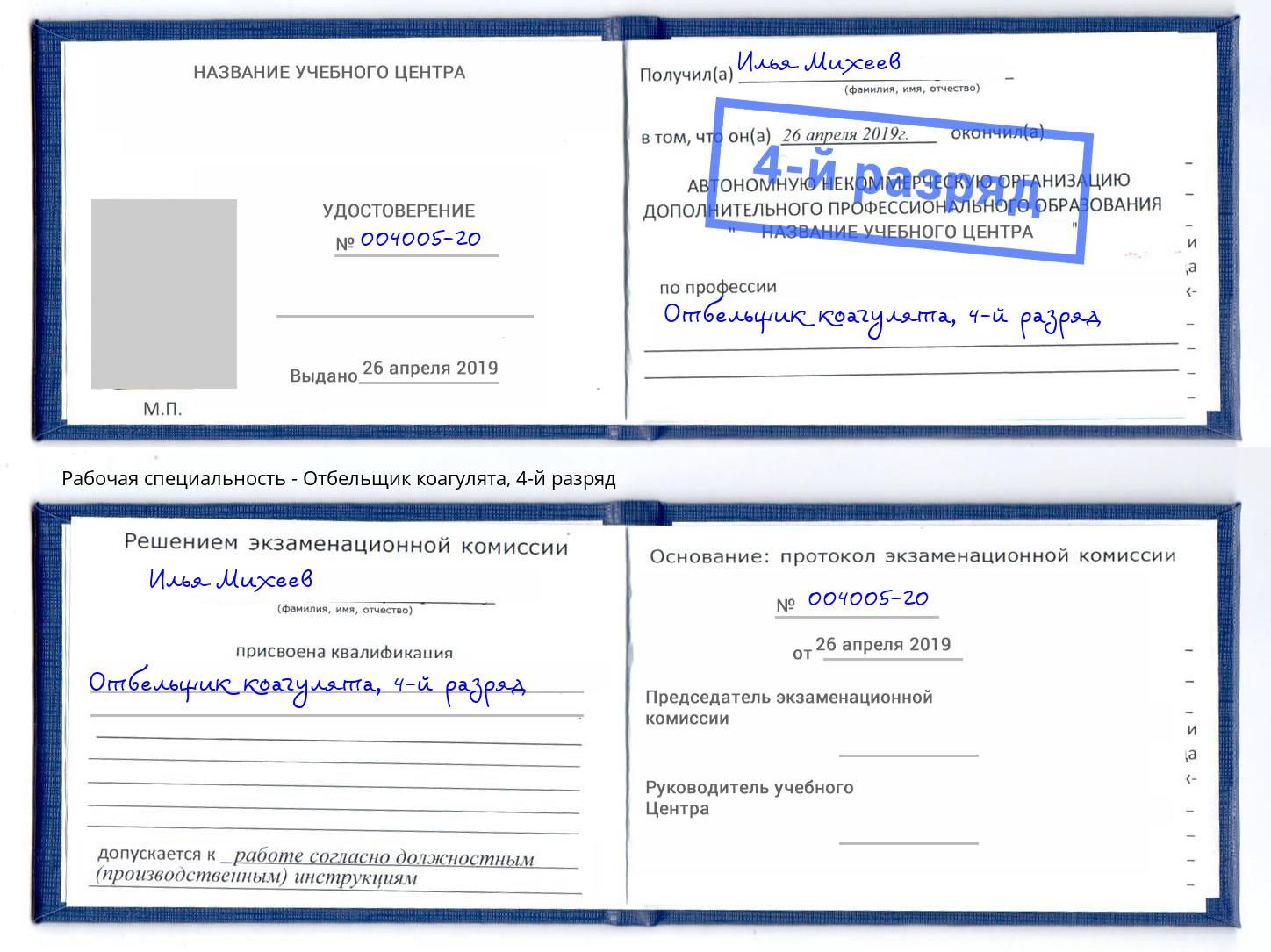 корочка 4-й разряд Отбельщик коагулята Брянск