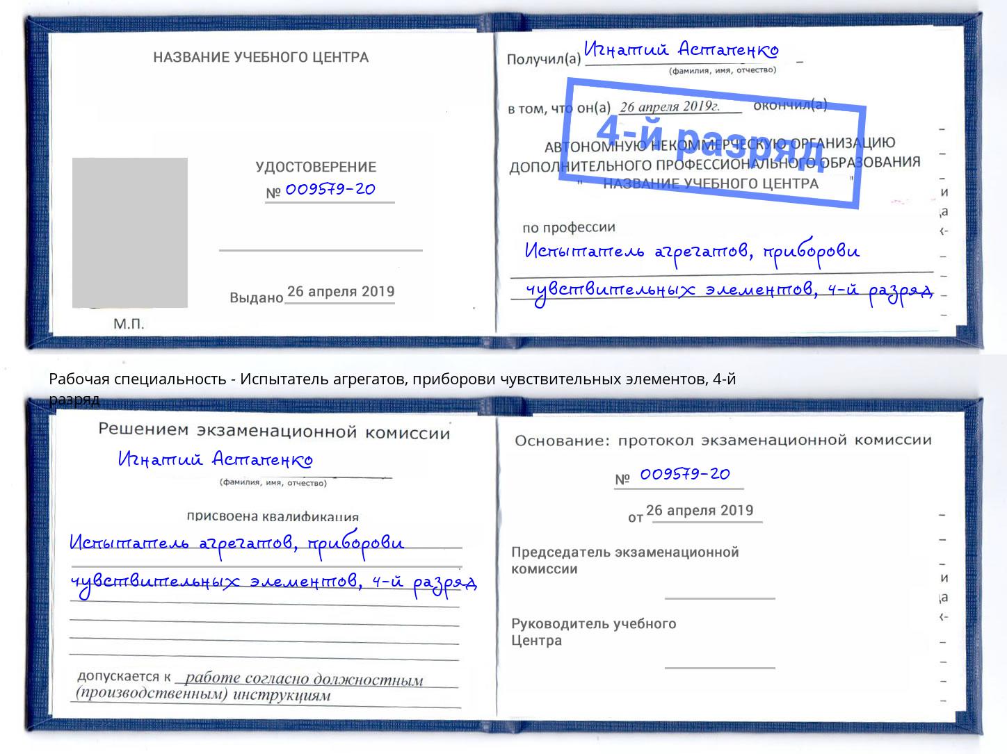 корочка 4-й разряд Испытатель агрегатов, приборови чувствительных элементов Брянск