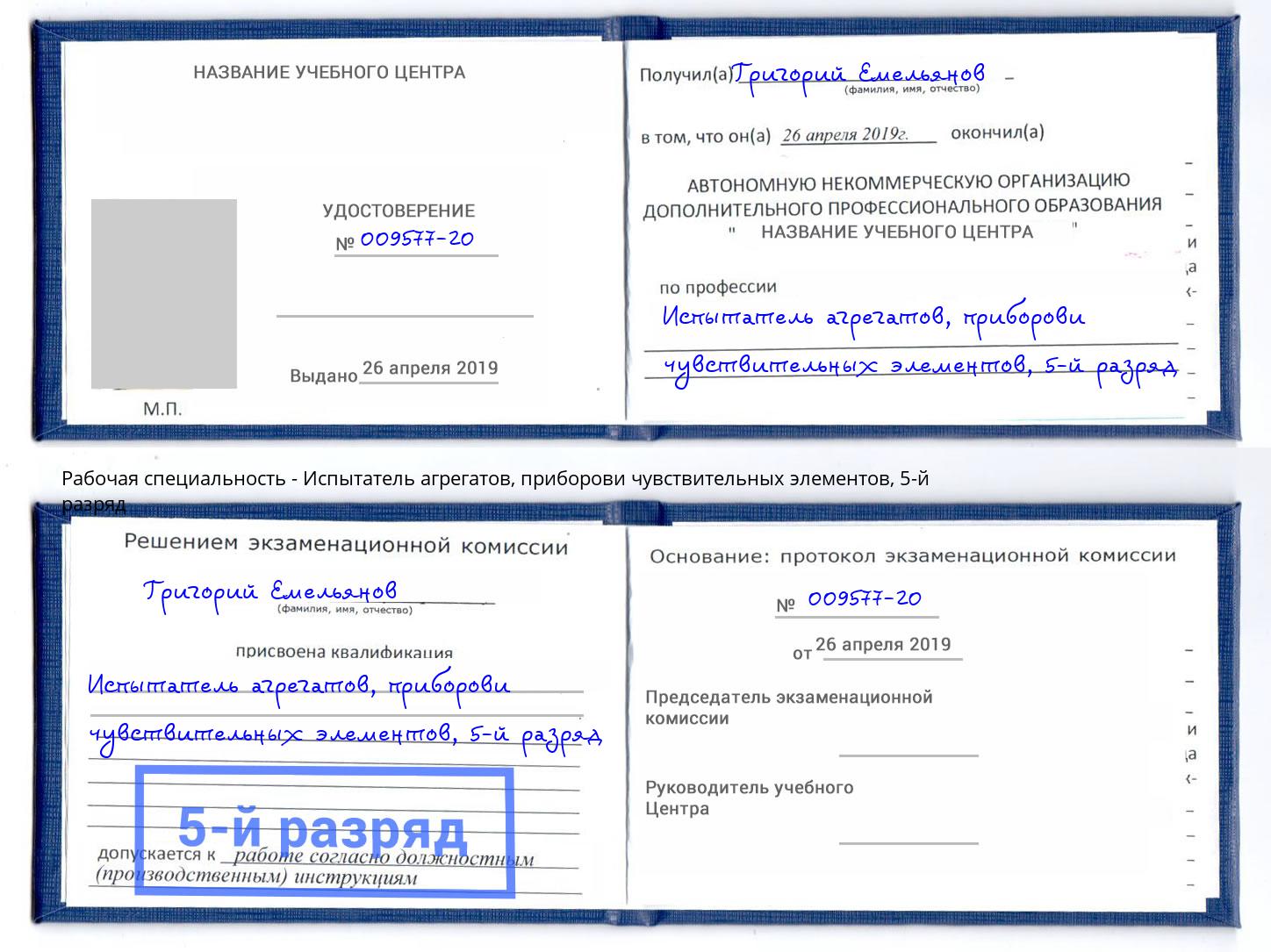 корочка 5-й разряд Испытатель агрегатов, приборови чувствительных элементов Брянск