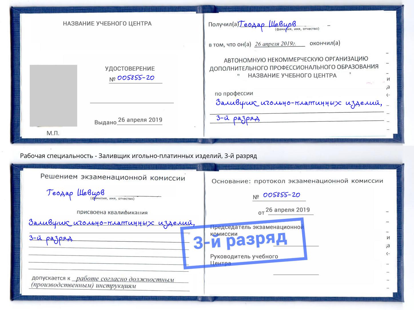 корочка 3-й разряд Заливщик игольно-платинных изделий Брянск