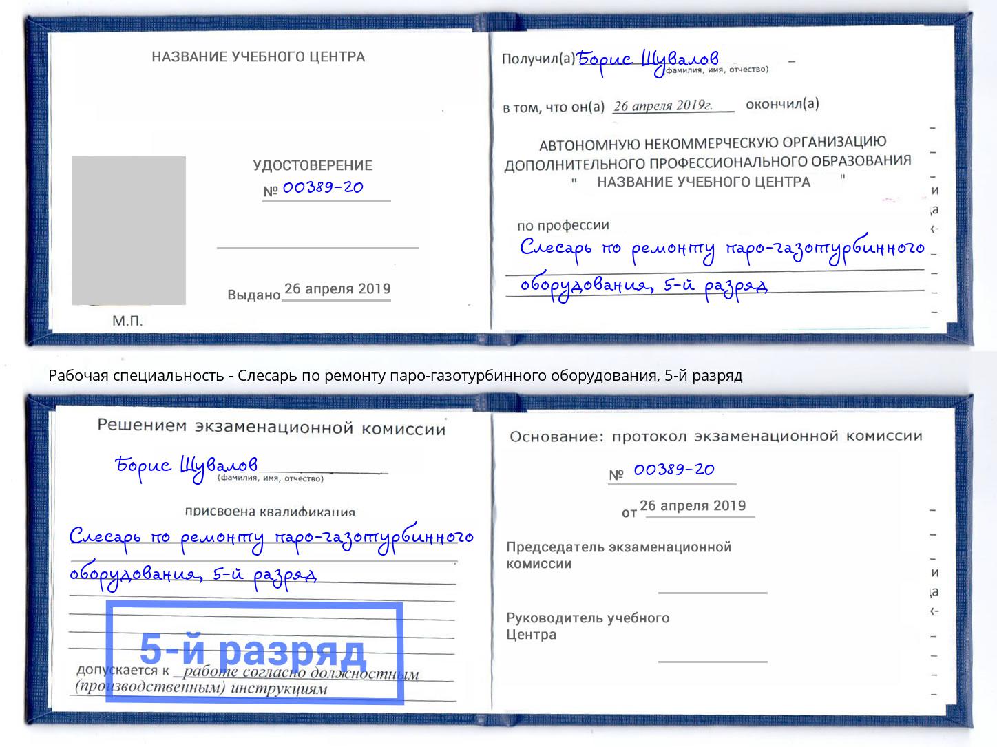 корочка 5-й разряд Слесарь по ремонту паро-газотурбинного оборудования Брянск