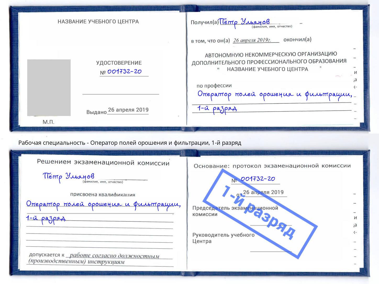 корочка 1-й разряд Оператор полей орошения и фильтрации Брянск