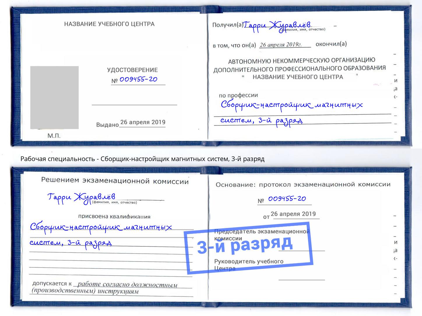 корочка 3-й разряд Сборщик-настройщик магнитных систем Брянск