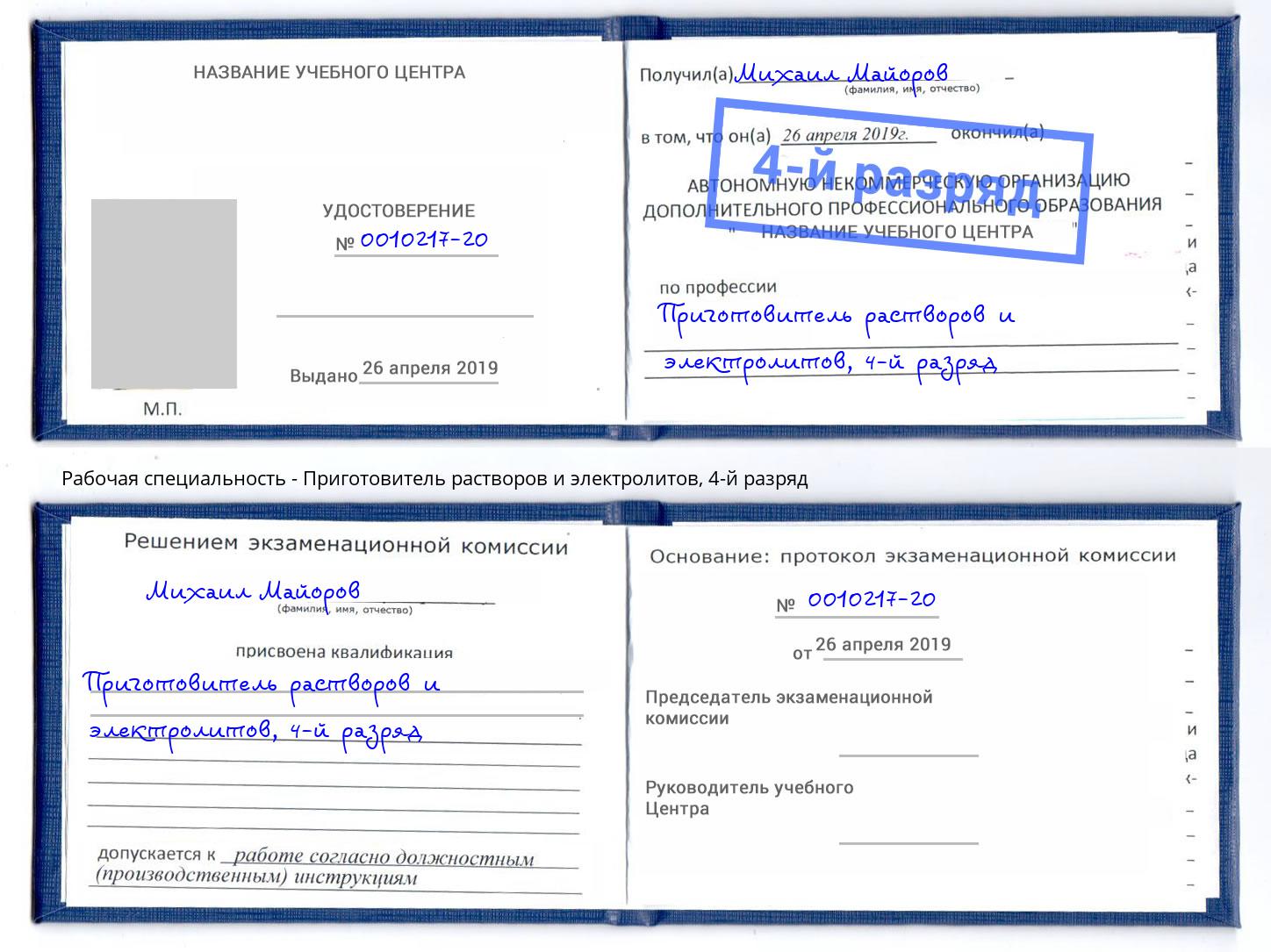 корочка 4-й разряд Приготовитель растворов и электролитов Брянск