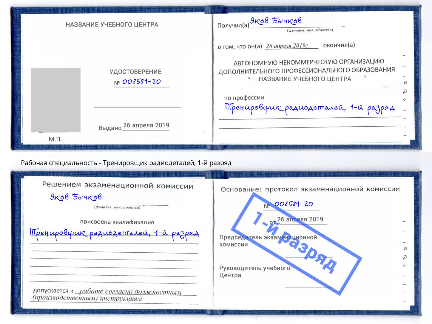 корочка 1-й разряд Тренировщик радиодеталей Брянск