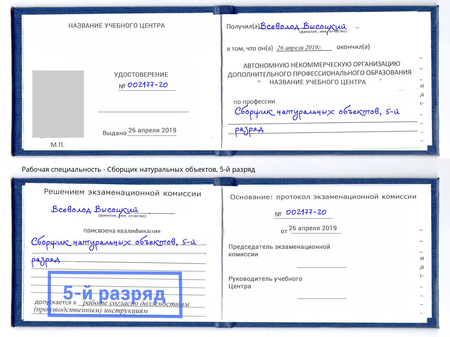 корочка 5-й разряд Сборщик натуральных объектов Брянск