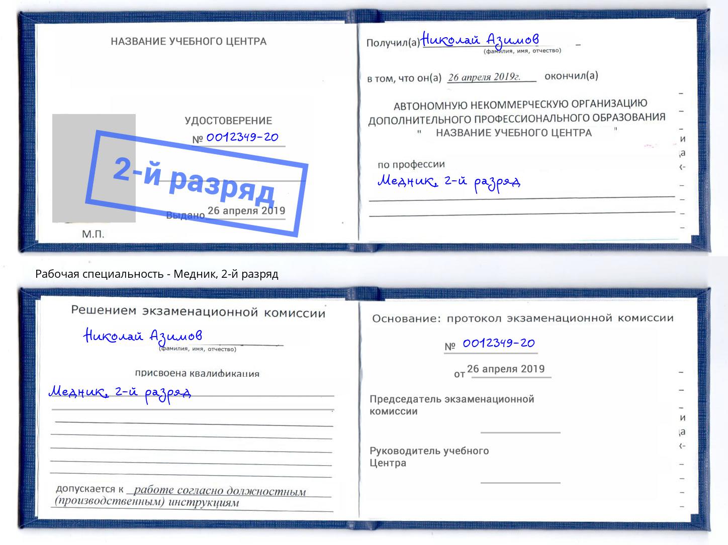 корочка 2-й разряд Медник Брянск