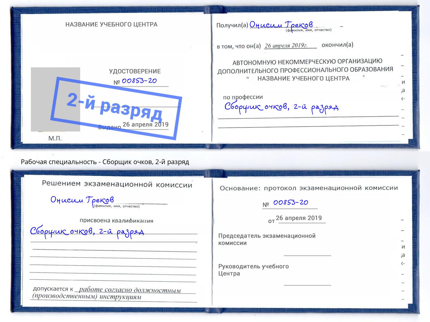 корочка 2-й разряд Сборщик очков Брянск