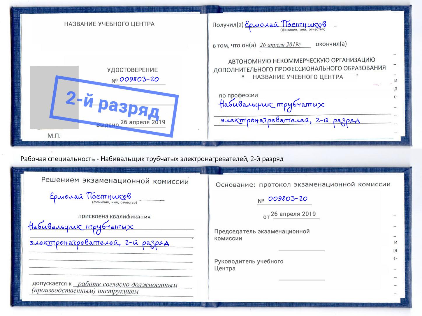 корочка 2-й разряд Набивальщик трубчатых электронагревателей Брянск