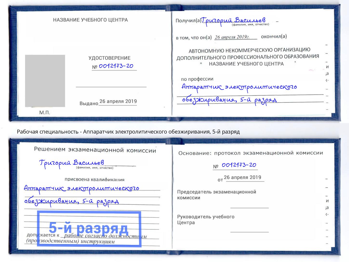 корочка 5-й разряд Аппаратчик электролитического обезжиривания Брянск