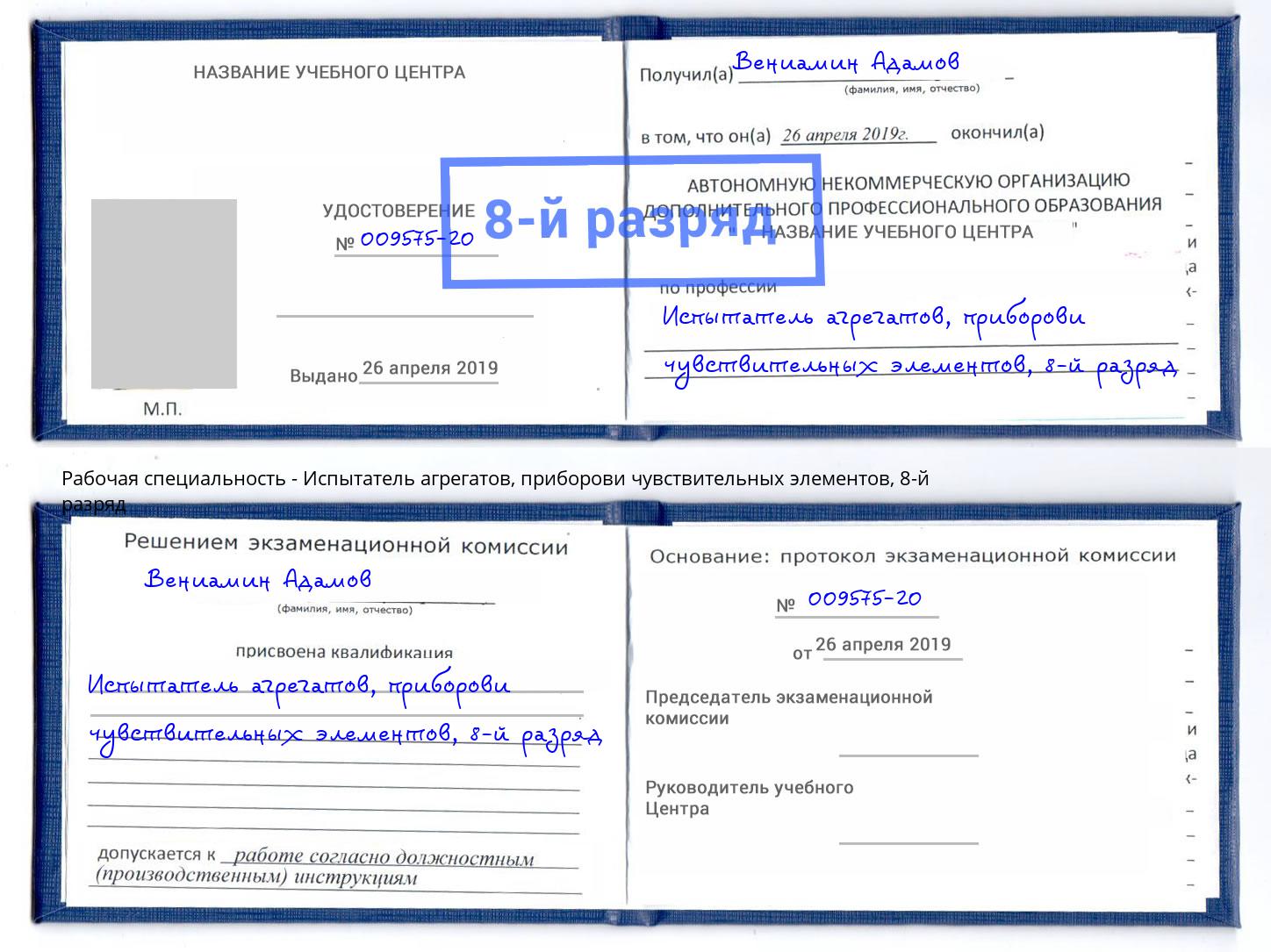 корочка 8-й разряд Испытатель агрегатов, приборови чувствительных элементов Брянск